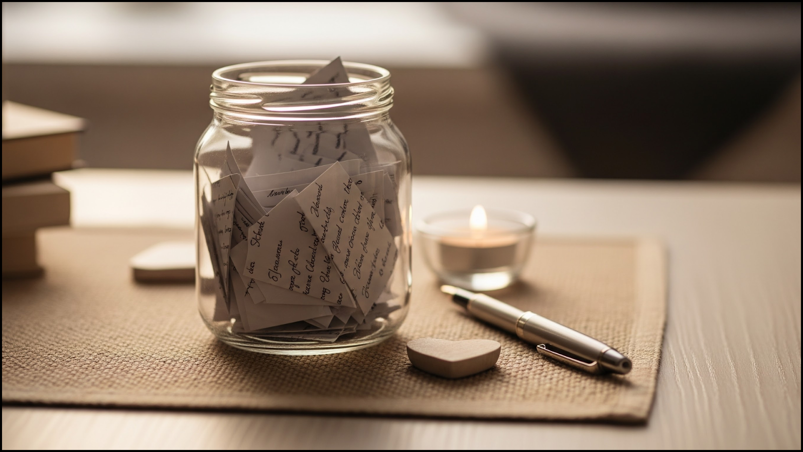 Love note jar filled with handwritten notes.